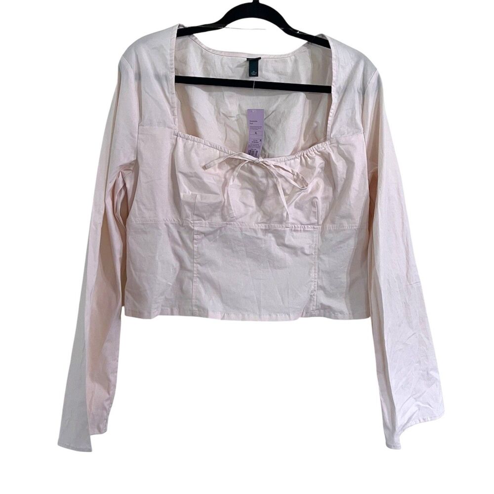 NWT Wild Fable Cropped Ivory Square Neck Long Sleeve Milkmaid Top Women’s XL New